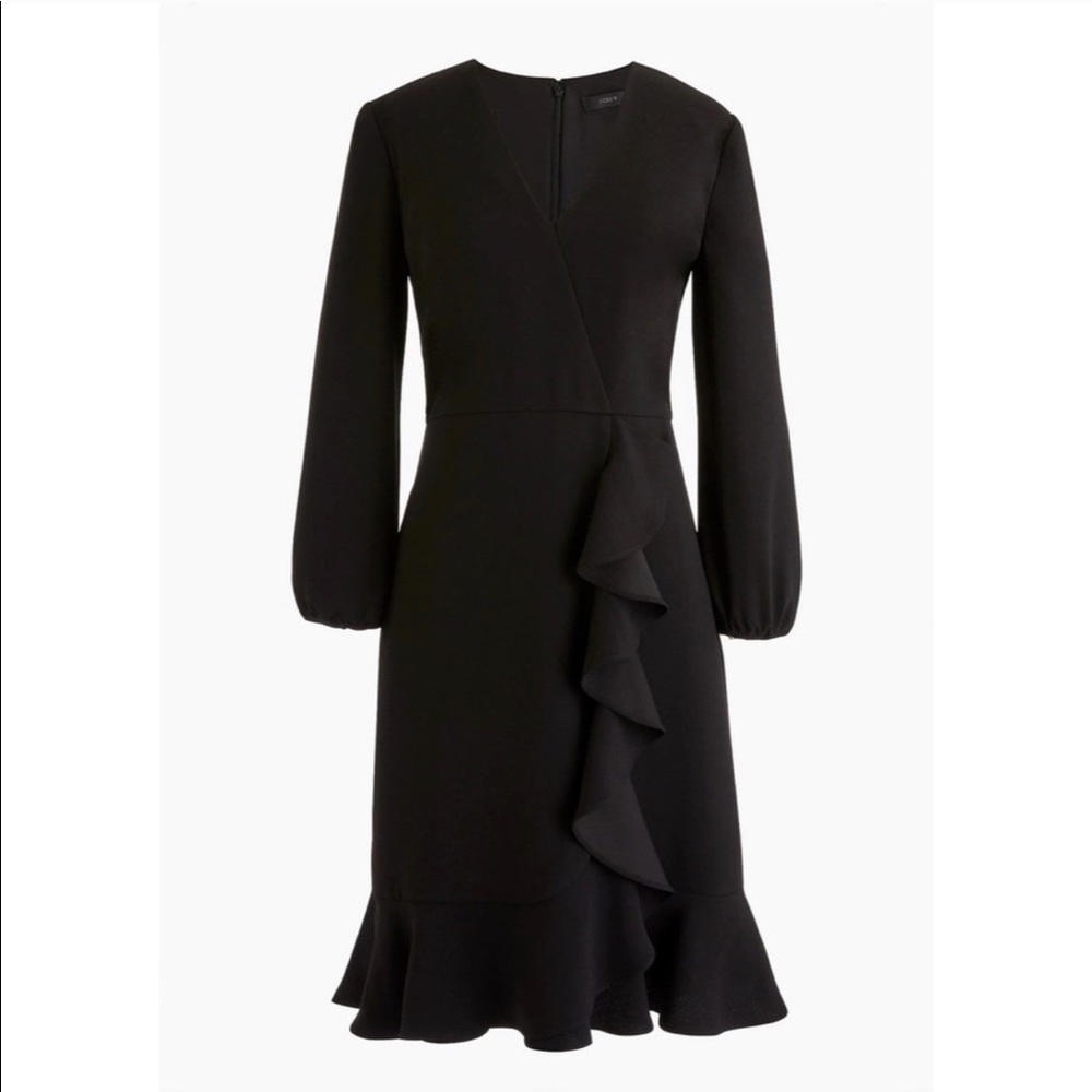 LAST PRICE REDUCTION J. Crew Front Black Ruffle Crepe Long Sleeve Dress Womens 2 - Picture 1 of 3